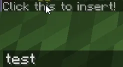 The result of parsing `Shift-click <insert:test>this</insert> to insert!`, shown in-game in the Minecraft client's chat window